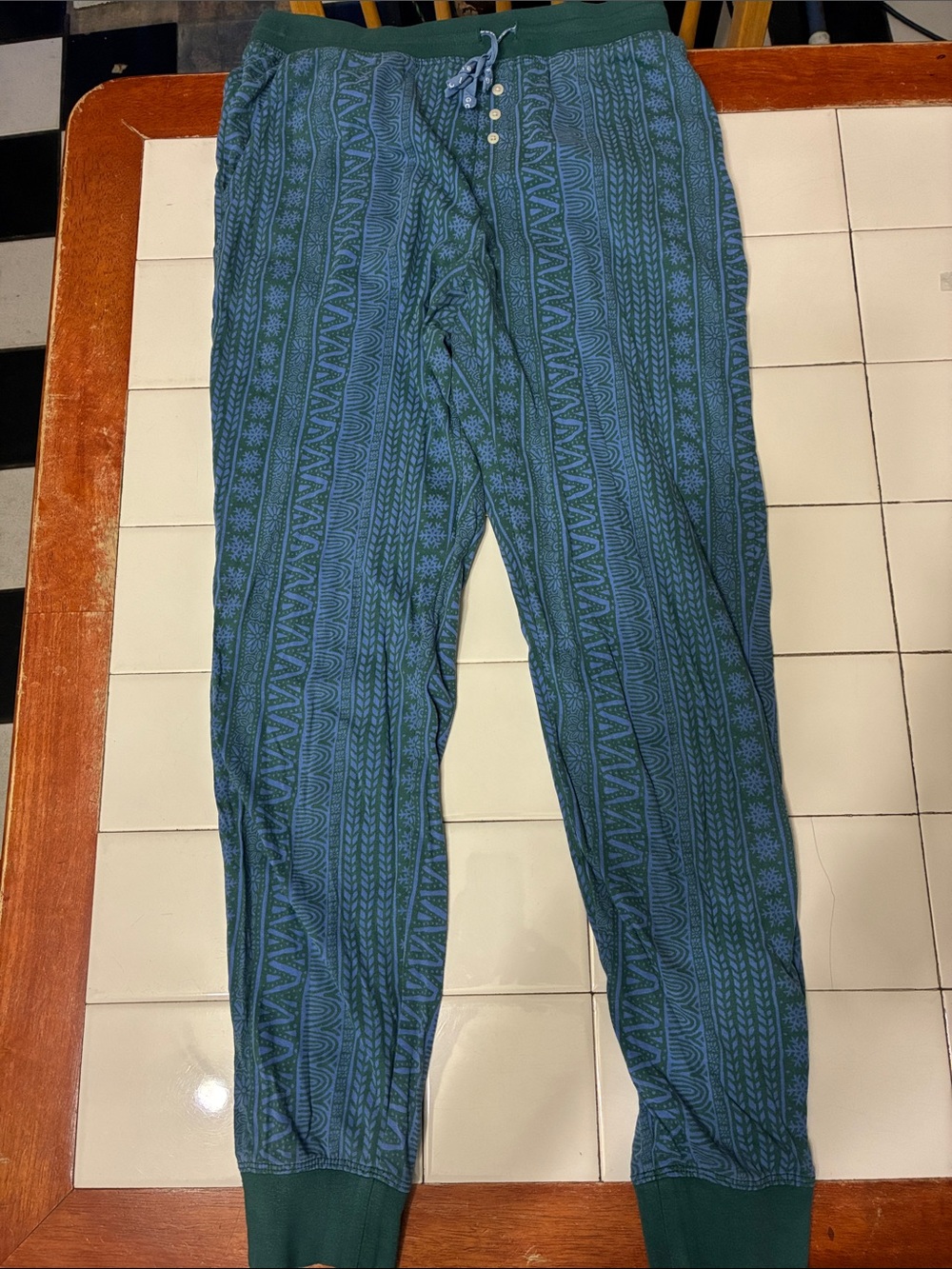 Life Is Good Womens Blue and Green Patterned Pajama Joggers XS